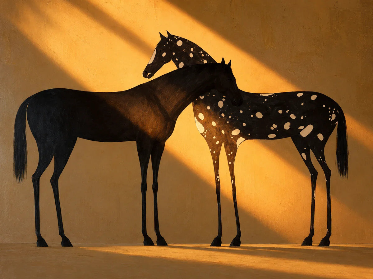 Two Horses in Amber Sunlight Wall Art artwork view | Olyrel