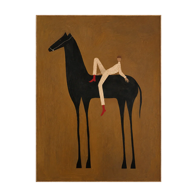 Reclining Rider on a Tall Black Horse Wall Art | Olyrel