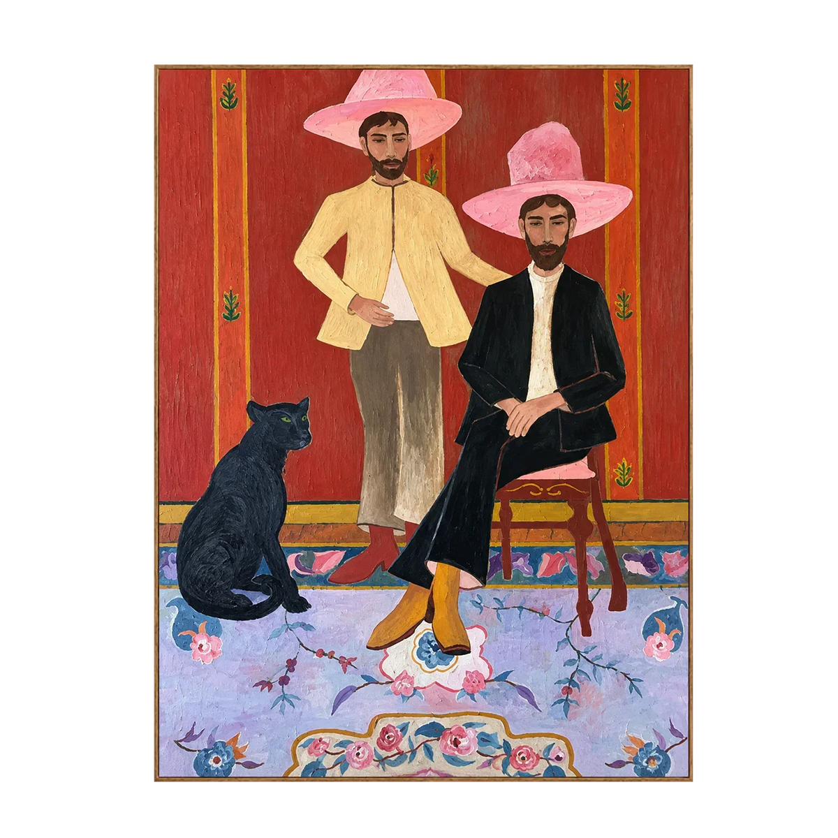 Pink Hat Companions with a Black Cat Wall Art | Olyrel