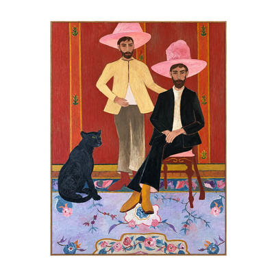 Pink Hat Companions with a Black Cat Wall Art | Olyrel