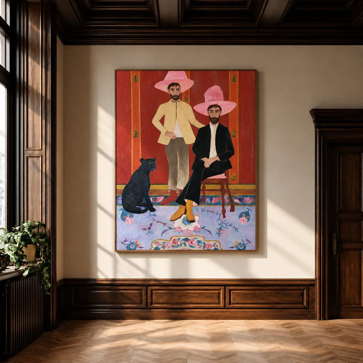 Pink Hat Companions with a Black Cat Wall Art styled interior scene 5 | Olyrel