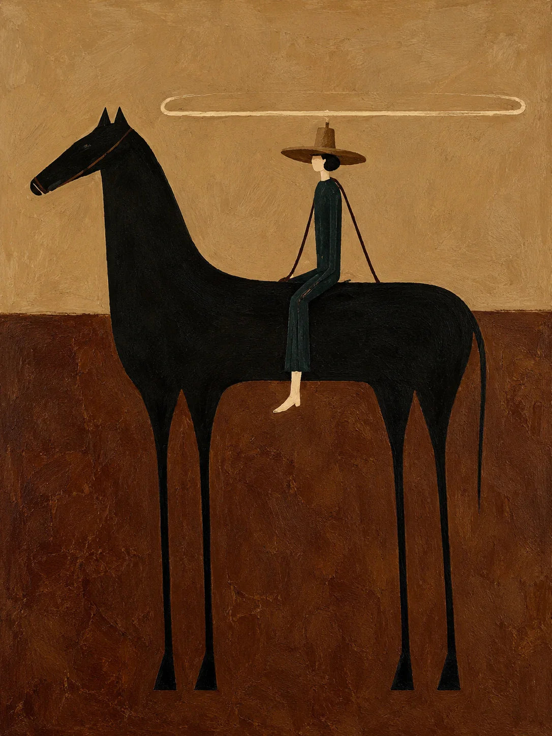 Looping Lasso over a Black Horse Wall Art artwork view | Olyrel