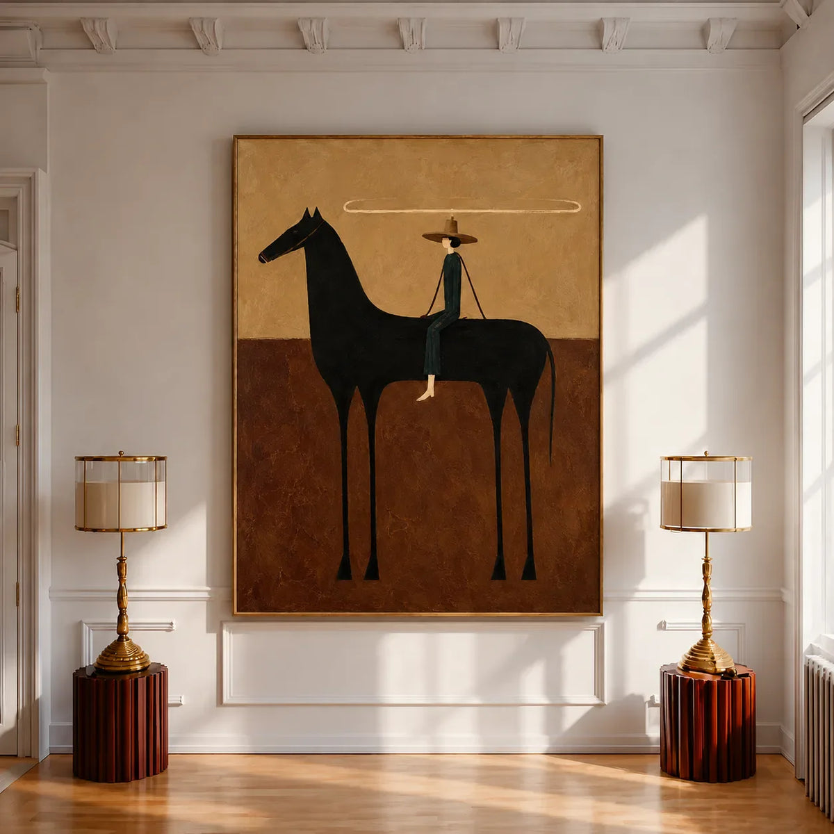 Looping Lasso over a Black Horse Wall Art styled interior scene 1 | Olyrel