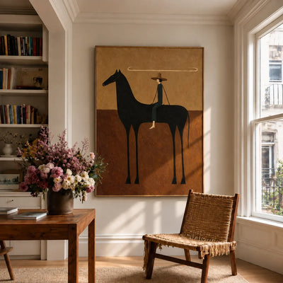 Looping Lasso over a Black Horse Wall Art styled interior scene 4 | Olyrel