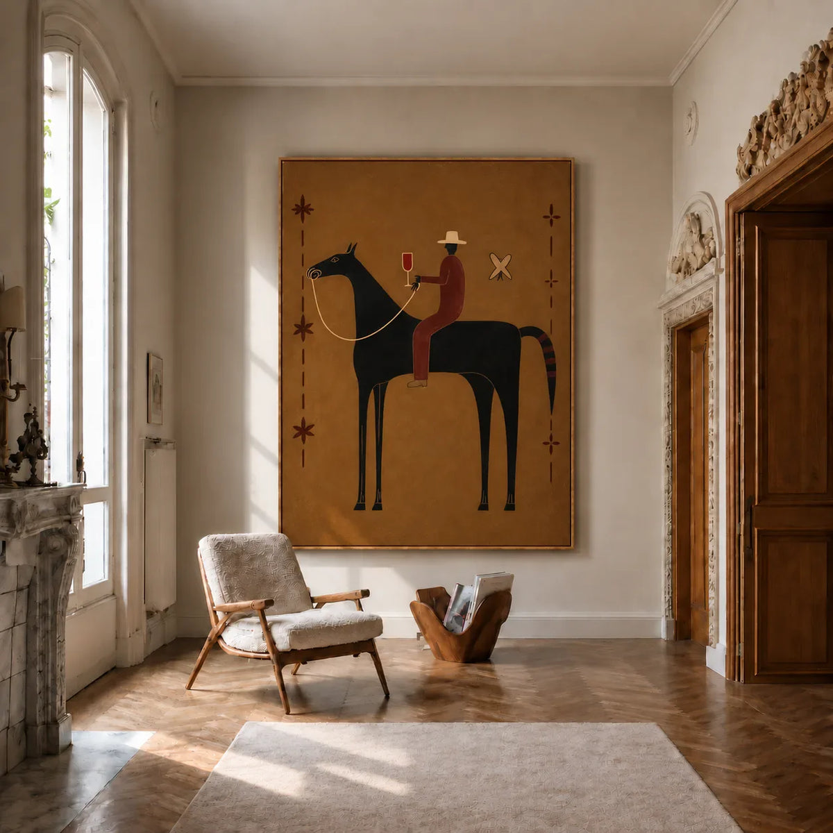 Equestrian Toast beneath a Cream Hat Wall Art styled interior scene 2 | Olyrel