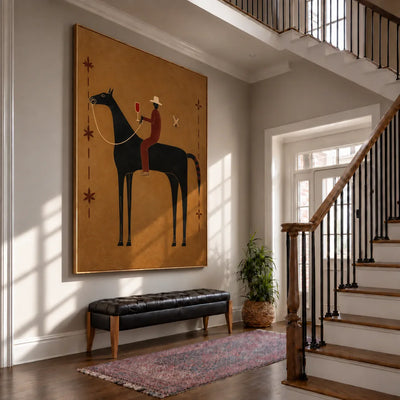 Equestrian Toast beneath a Cream Hat Wall Art styled interior scene 3 | Olyrel