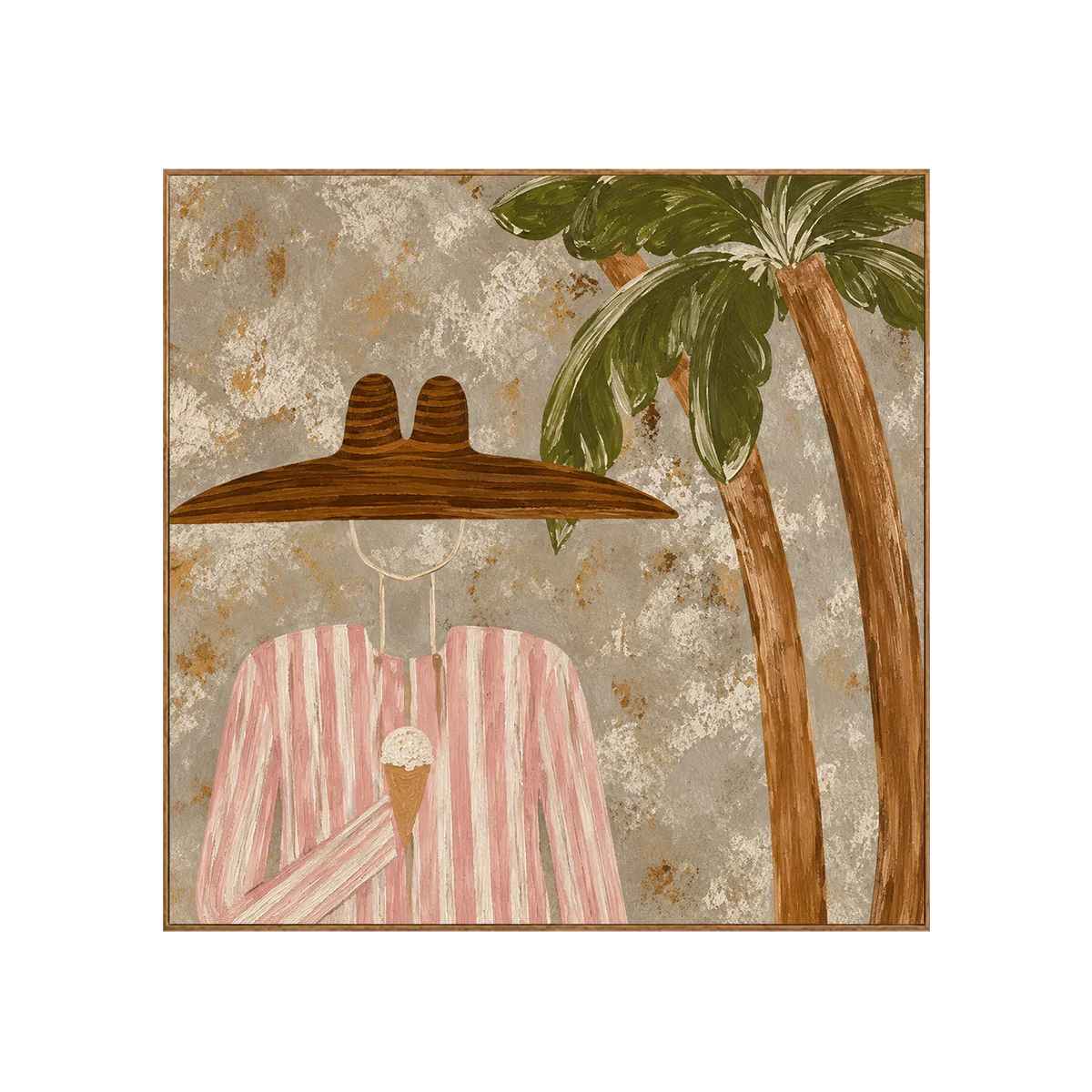 Pink Stripes and Ice Cream beneath a Palm Wall Art | Olyrel