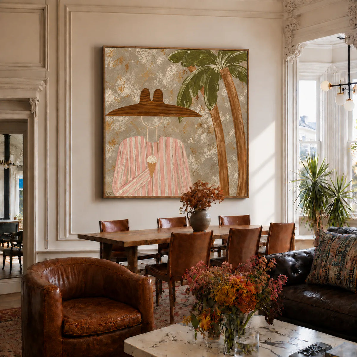 Pink Stripes and Ice Cream beneath a Palm Wall Art styled interior scene 1 | Olyrel