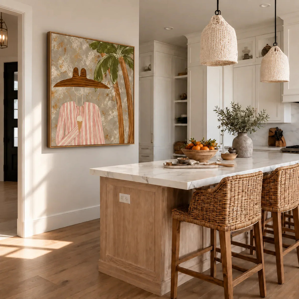 Pink Stripes and Ice Cream beneath a Palm Wall Art styled interior scene 2 | Olyrel