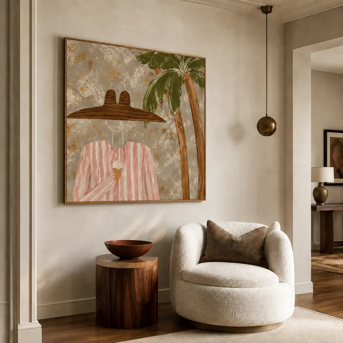 Pink Stripes and Ice Cream beneath a Palm Wall Art styled interior scene 5 | Olyrel