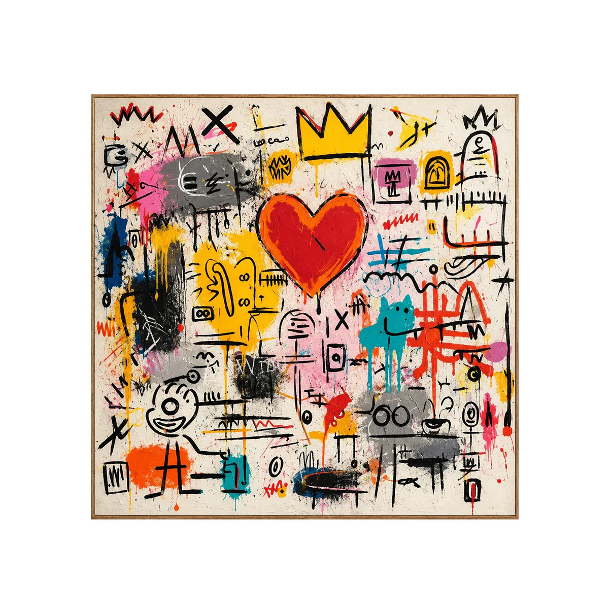 Crowned Red Heart and Colorful Doodles Wall Art | Olyrel