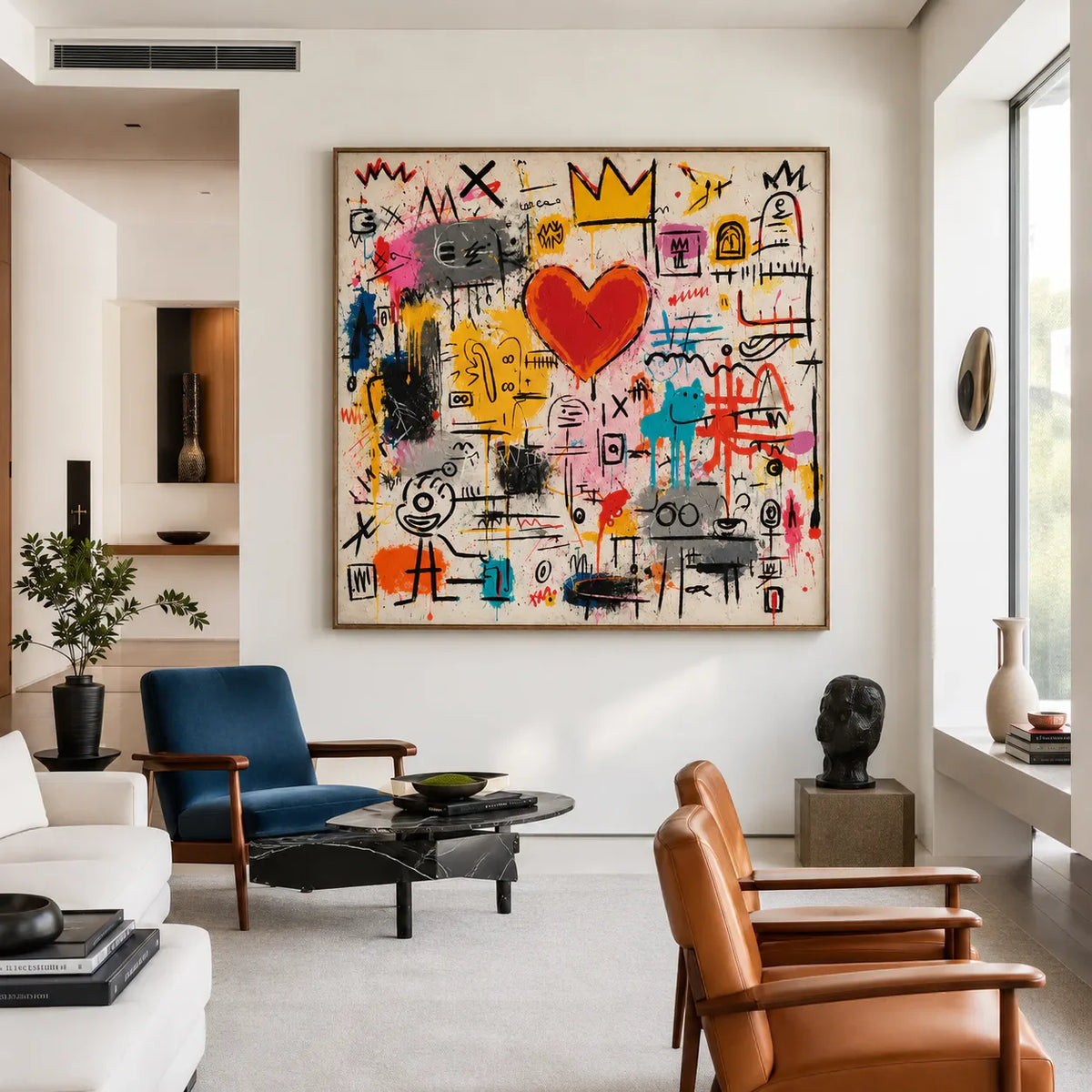 Crowned Red Heart and Colorful Doodles Wall Art styled interior scene 5 | Olyrel