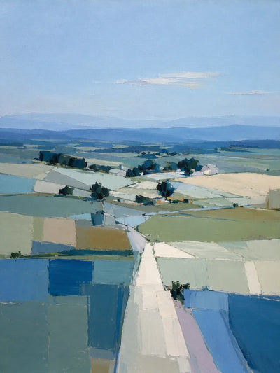 Original artwork view of Blue Fields Landscape Wall Art | Olyrel