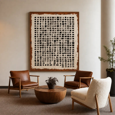Weathered Black Square Grid Wall Art styled interior scene 4 | Olyrel