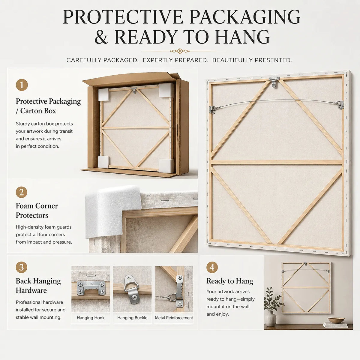 Colorful Horse Gathering in Golden Ochre Wall Art packaging and ready-to-hang detail | Olyrel