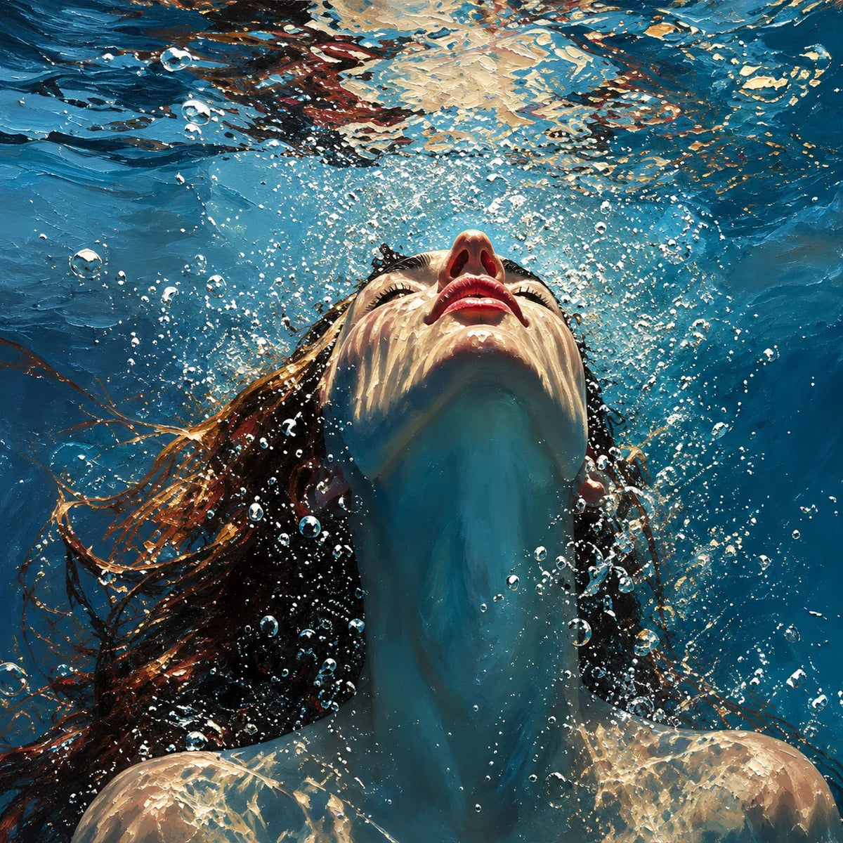 Upward Gaze beneath Blue Water Wall Art artwork view | Olyrel