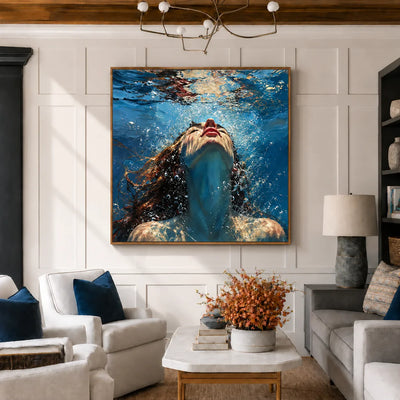 Upward Gaze beneath Blue Water Wall Art styled interior scene 3 | Olyrel