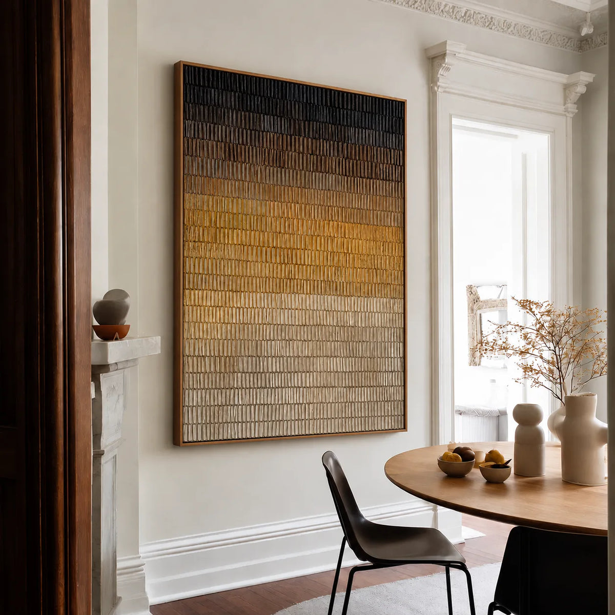 Ochre Glow in a Ribbed Gradient Wall Art styled interior scene 1 | Olyrel