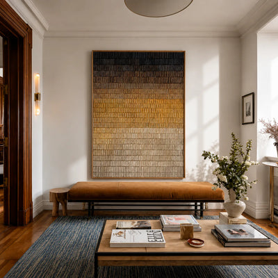 Ochre Glow in a Ribbed Gradient Wall Art styled interior scene 2 | Olyrel