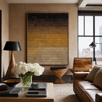 Ochre Glow in a Ribbed Gradient Wall Art styled interior scene 3 | Olyrel
