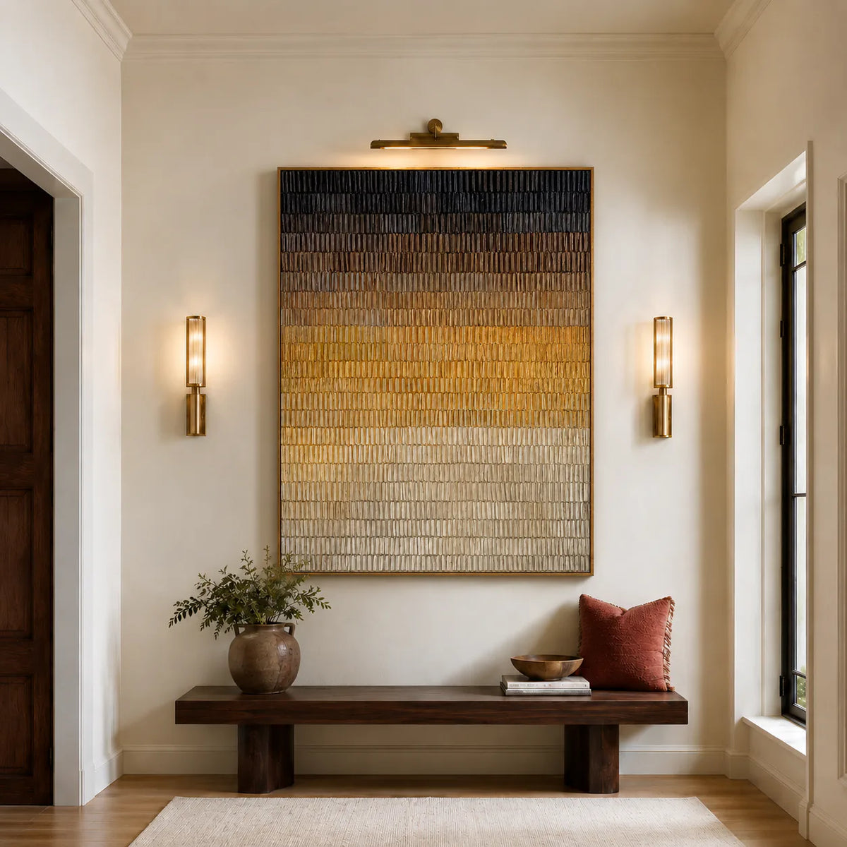 Ochre Glow in a Ribbed Gradient Wall Art styled interior scene 5 | Olyrel