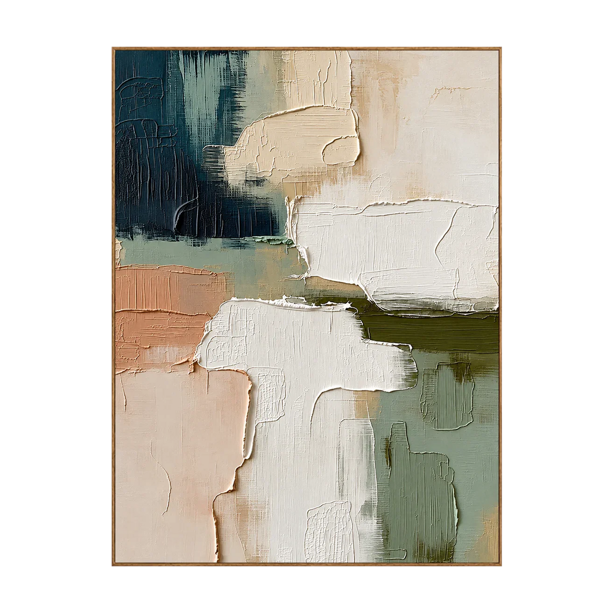 Layered Cream Sage and Teal Abstraction Wall Art | Olyrel