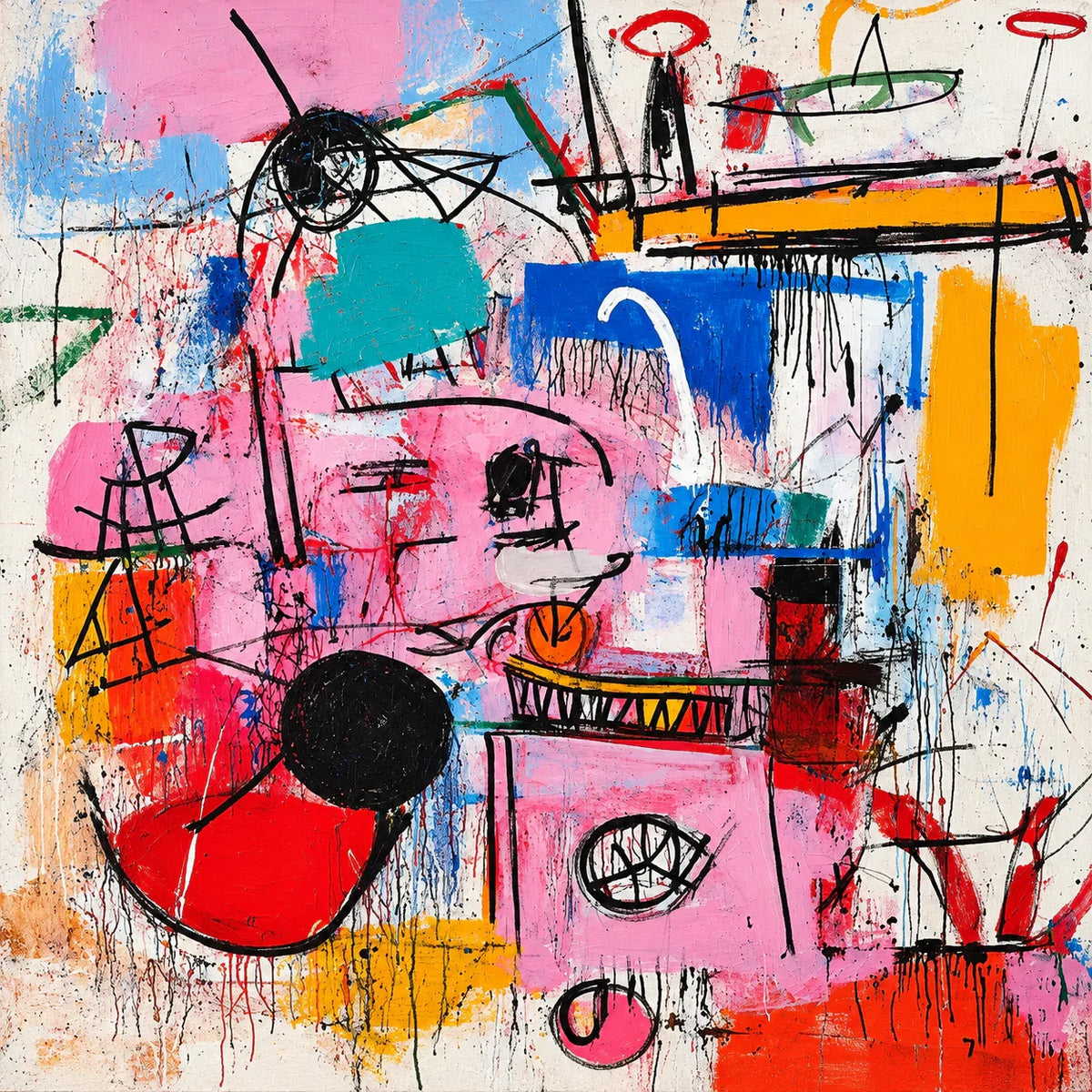 Pink Electric Marks and Color Blocks Wall Art artwork view | Olyrel