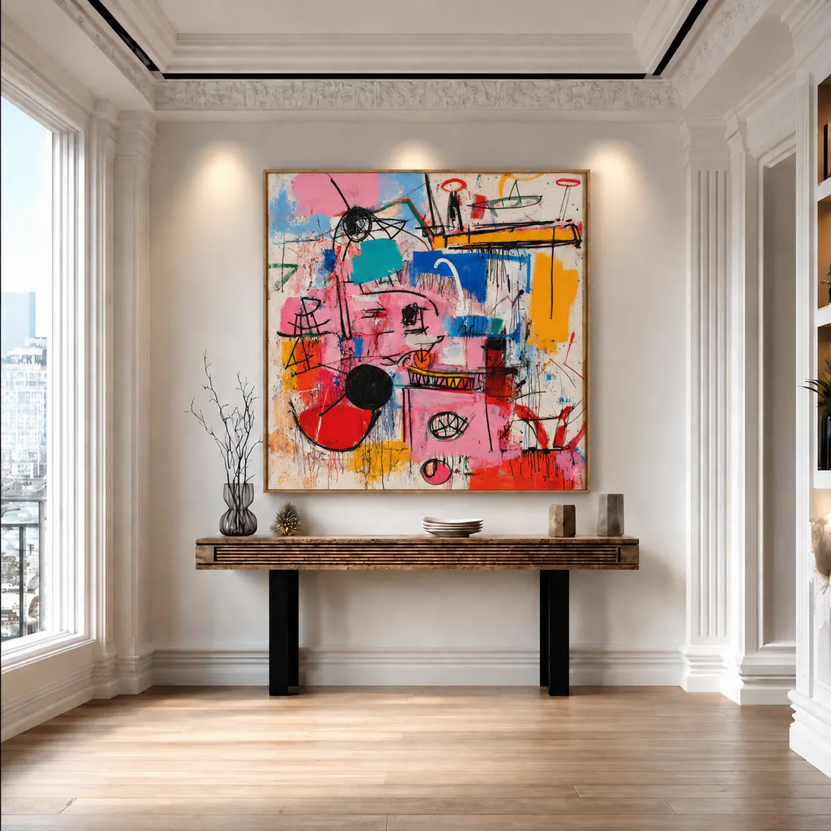 Pink Electric Marks and Color Blocks Wall Art styled interior scene 1 | Olyrel