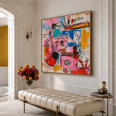 Pink Electric Marks and Color Blocks Wall Art styled interior scene 2 | Olyrel