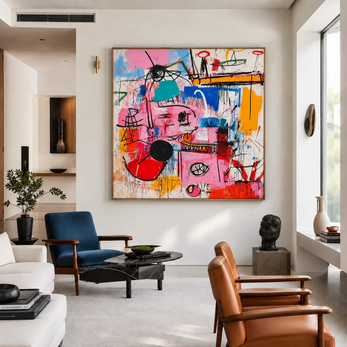 Pink Electric Marks and Color Blocks Wall Art styled interior scene 5 | Olyrel