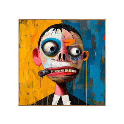 Wide-Eyed Character in Blue and Yellow Wall Art | Olyrel
