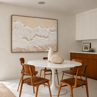 Ivory Surf over a Sandy Shore Wall Art styled interior scene 3 | Olyrel