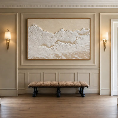 Ivory Surf over a Sandy Shore Wall Art styled interior scene 5 | Olyrel
