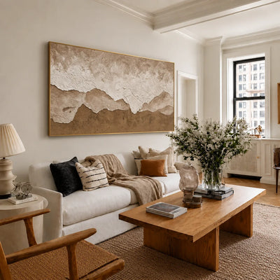 Layered Sand and Ivory Tides Wall Art styled interior scene 3 | Olyrel