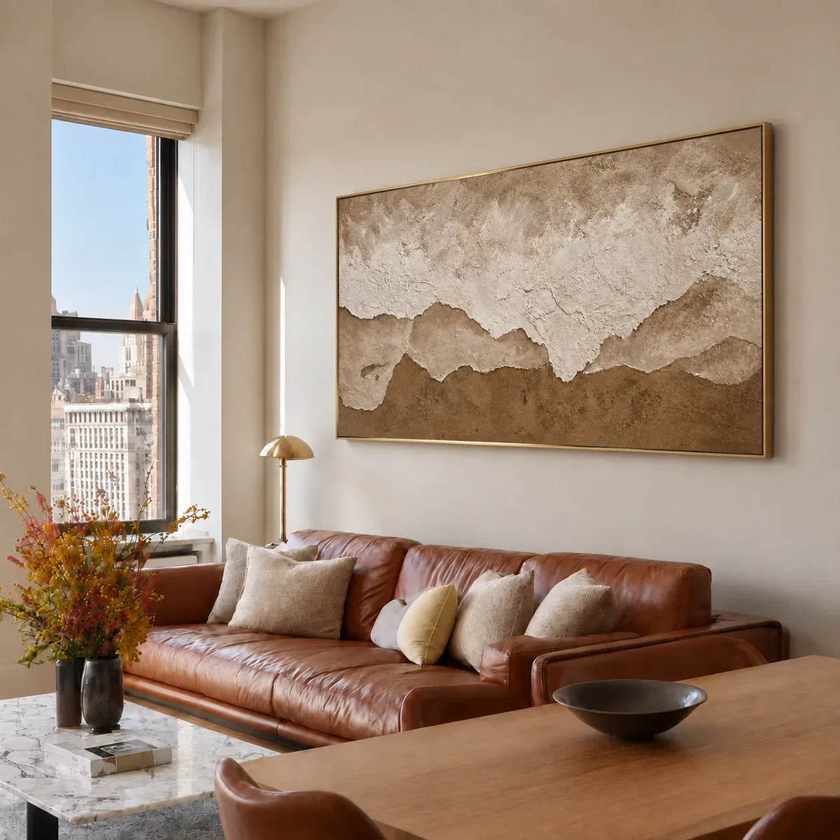 Layered Sand and Ivory Tides Wall Art styled interior scene 5 | Olyrel