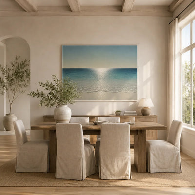Crystal Tide Coastal Wall Art displayed in a bright dining room | Olyrel