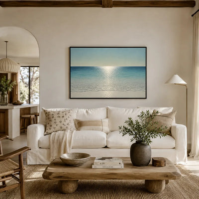 Crystal Tide Coastal Wall Art styled in a modern living room | Olyrel