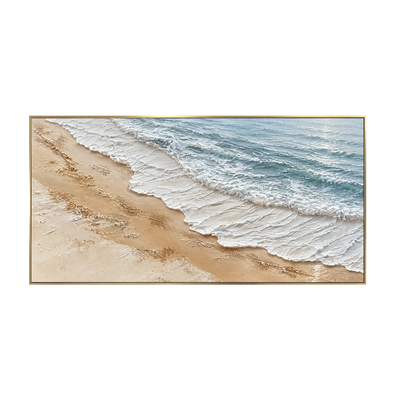 Foamy Surf Along a Golden Sand Shore Wall Art | Olyrel