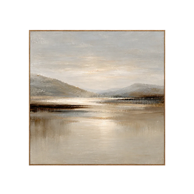 Quiet Mountain Lake with a Pale Golden Glow Wall Art | Olyrel