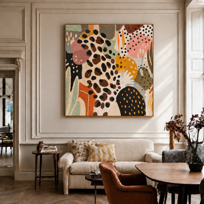 Leopard Spots and Colorful Organic Shapes Wall Art styled interior scene 3 | Olyrel