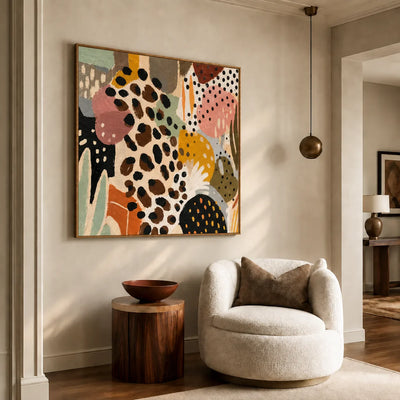 Leopard Spots and Colorful Organic Shapes Wall Art styled interior scene 5 | Olyrel