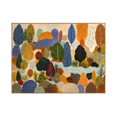 Dotted Woodland in Blue and Autumn Gold Wall Art | Olyrel