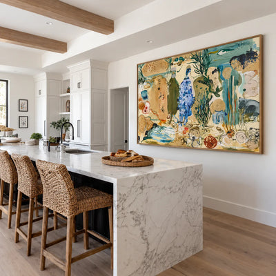 Cobalt Forms in an Ochre Fantasy Garden Wall Art styled interior scene 2 | Olyrel