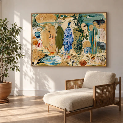 Cobalt Forms in an Ochre Fantasy Garden Wall Art styled interior scene 3 | Olyrel