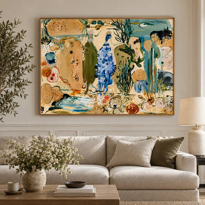 Cobalt Forms in an Ochre Fantasy Garden Wall Art styled interior scene 5 | Olyrel