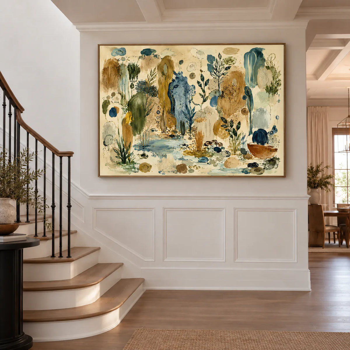 Ochre and Teal Botanical Daydream Wall Art styled interior scene 1 | Olyrel