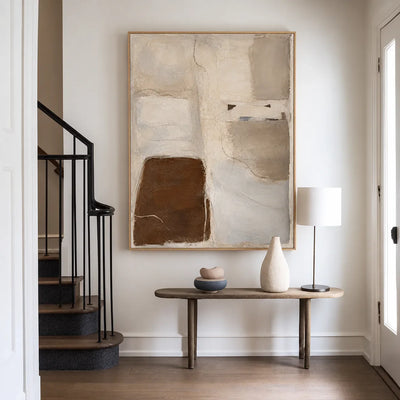 Soft Taupe Blocks with a Deep Brown Accent Wall Art styled interior scene 1 | Olyrel