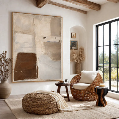 Soft Taupe Blocks with a Deep Brown Accent Wall Art styled interior scene 2 | Olyrel