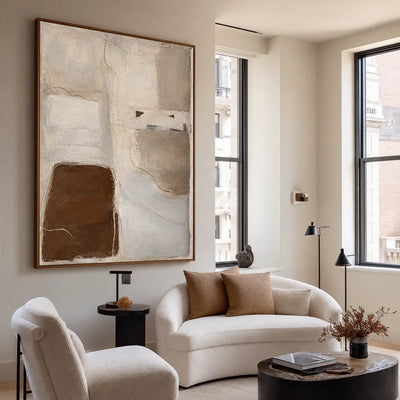 Soft Taupe Blocks with a Deep Brown Accent Wall Art styled interior scene 3 | Olyrel