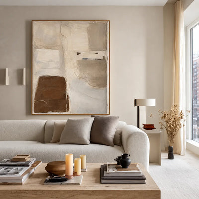 Soft Taupe Blocks with a Deep Brown Accent Wall Art styled interior scene 5 | Olyrel